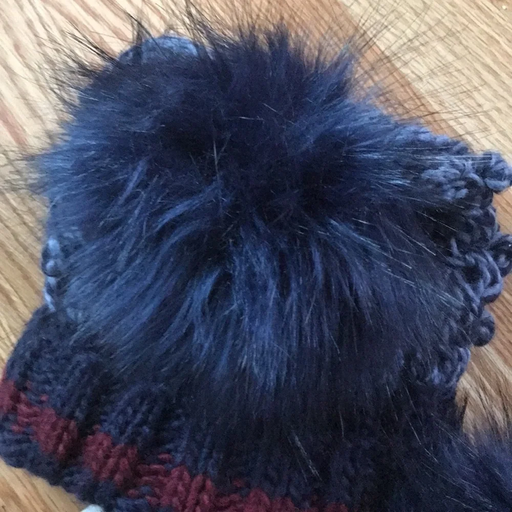 NWT Free People Happy Trails Stripe Pom Beanie Blue